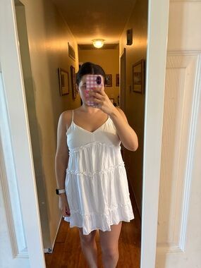 Altar'd State White Tiered Spaghetti-Strap Mini Dress